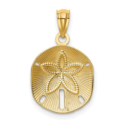 14K Satin Diamond-cut Sand Dollar Pendant, 20 x 13mm