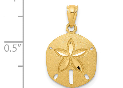 14k Satin Diamond-cut Sand Dollar Pendant, 20 x 13mm