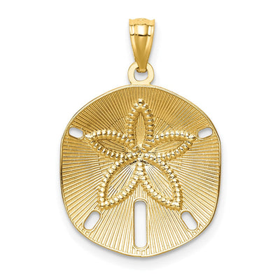 14K Satin Diamond-cut Sand Dollar Pendant, 25 x 17mm