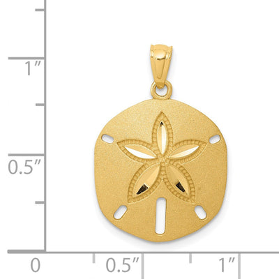 14K Satin Diamond-cut Sand Dollar Pendant, 25 x 17mm