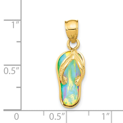 14K Polished 3D w/Created White Opal Flip Flop Pendant