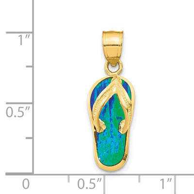 14K Polished 3D w/Created Blue Opal Flip Flop Pendant