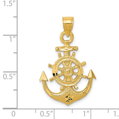14K Satin Diamond-cut Anchor Pendant