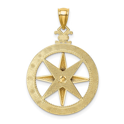 14K Diamond-Cut Polished and Satin Compass Pendant
