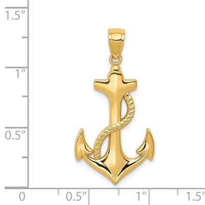 14K Polished Anchor w/Rope Pendant
