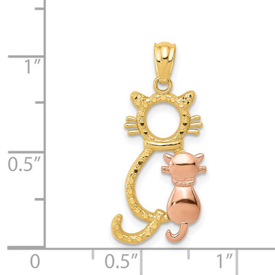 14K Yellow and Rose Polished Diamond-cut Sitting Cats Pendant