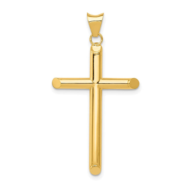 14k Polished Tube Cross Pendant, 40.2 x 20.3mm