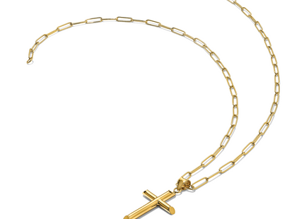 14k Polished Tube Cross Pendant, 32.3 x 17.17mm