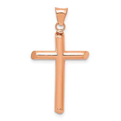 14K Rose Gold Polished Tube Cross Pendant