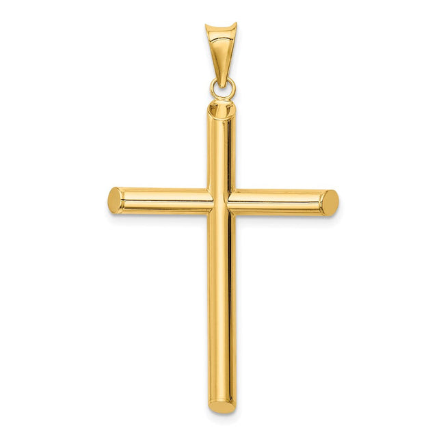 14k Polished Tube Cross Pendant, 45.3 x 27.6mm