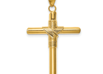 14K Polished w/Center Wrap Tube Cross Pendant