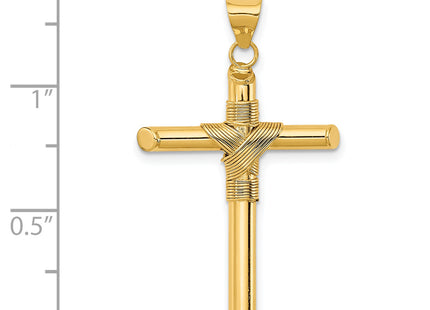 14K Polished w/Center Wrap Tube Cross Pendant