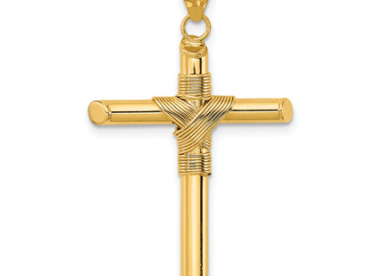 14K Polished w/Center Wrap Tube Cross Pendant