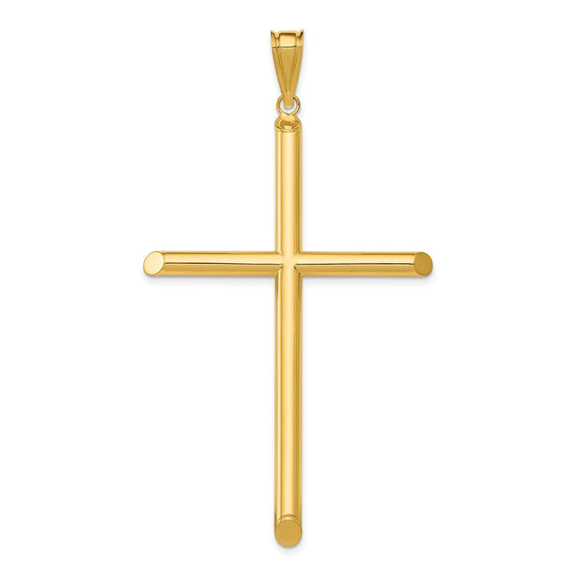 14k Polished Tube Cross Pendant, 70.7 x 37.45mm