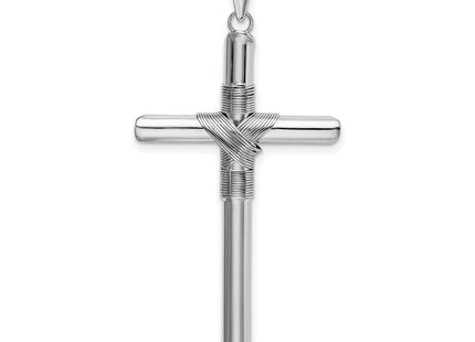 14K White Gold w/Center Wrap Tube Cross Pendant, 51.36 x 27.47mm