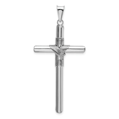 14K White Gold w/Center Wrap Tube Cross Pendant, 51.36 x 27.47mm