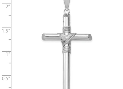 14K White Gold w/Center Wrap Tube Cross Pendant, 51.36 x 27.47mm