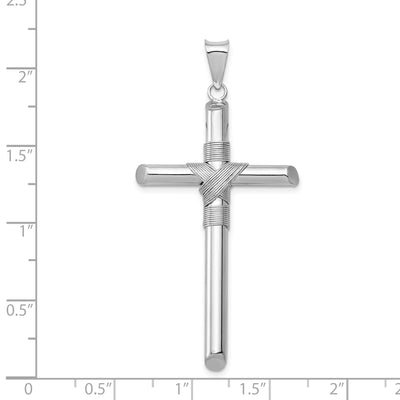 14K White Gold w/Center Wrap Tube Cross Pendant, 51.36 x 27.47mm