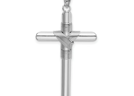14K White Gold w/Center Wrap Tube Cross Pendant, 42.76 x 22.53mm