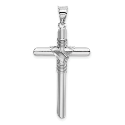14K White Gold w/Center Wrap Tube Cross Pendant, 42.76 x 22.53mm