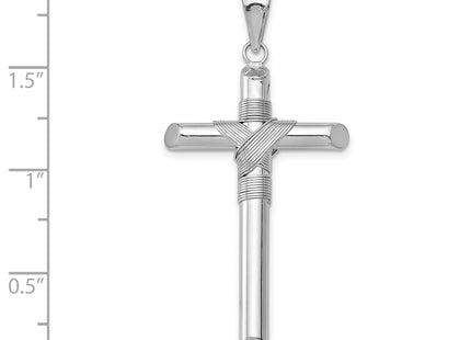 14K White Gold w/Center Wrap Tube Cross Pendant, 42.76 x 22.53mm