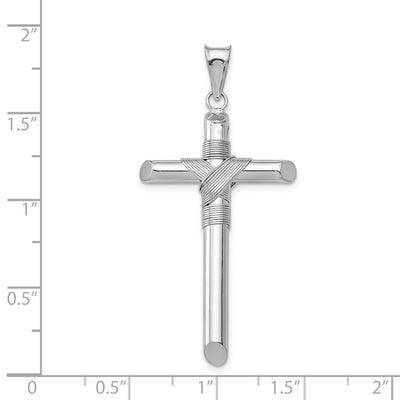 14K White Gold w/Center Wrap Tube Cross Pendant, 42.76 x 22.53mm