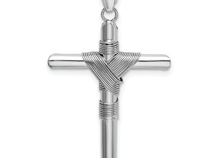 14K White Gold w/Center Wrap Tube Cross Pendant, 35.7 x 21.6mm