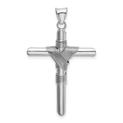 14K White Gold w/Center Wrap Tube Cross Pendant, 35.7 x 21.6mm