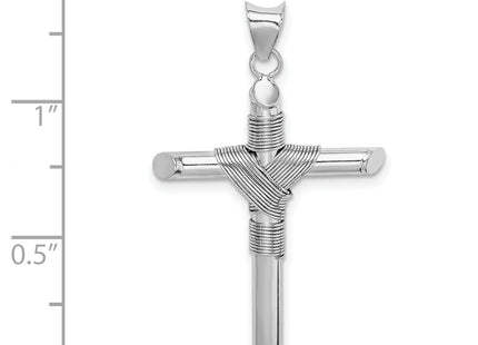 14K White Gold w/Center Wrap Tube Cross Pendant, 35.7 x 21.6mm