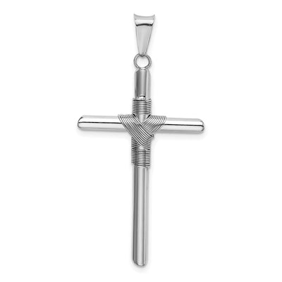 14K White Gold w/Center Wrap Tube Cross Pendant, 44.09 x 23.5mm