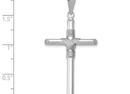 14K White Gold w/Center Wrap Tube Cross Pendant (Style K6198)