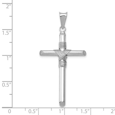 14K White Gold w/Center Wrap Tube Cross Pendant, 44.09 x 23.5mm