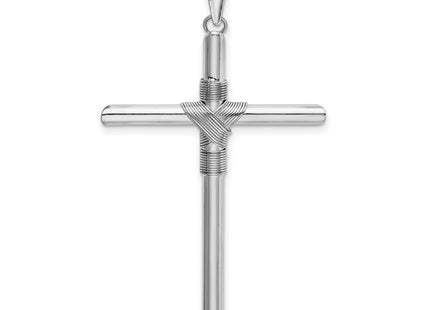 14K White Gold w/Center Wrap Tube Cross Pendant, 49.32 x 28.88mm
