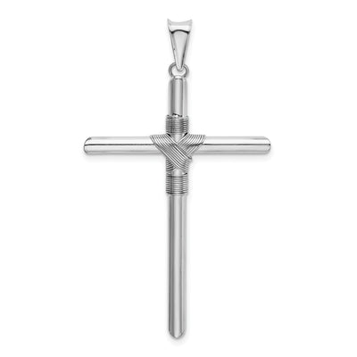 14K White Gold w/Center Wrap Tube Cross Pendant, 49.32 x 28.88mm