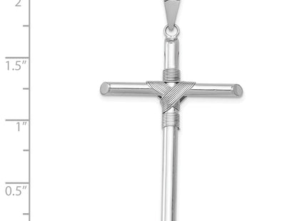 14K White Gold w/Center Wrap Tube Cross Pendant, 49.32 x 28.88mm