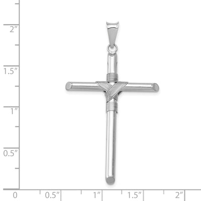 14K White Gold w/Center Wrap Tube Cross Pendant, 49.32 x 28.88mm