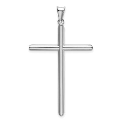 14K White Gold Polished Tube Cross Pendant, 52.68 x 28.91mm
