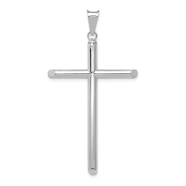 14k White Gold Polished Tube Cross Pendant, 52.68 x 28.91mm