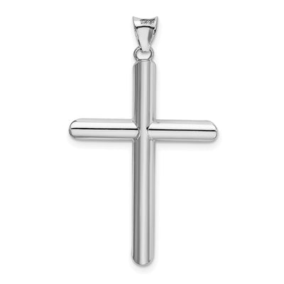 14K White Gold Polished Tube Cross Pendant, 35.11 x 17.5mm