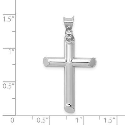 14K White Gold Polished Tube Cross Pendant, 35.11 x 17.5mm