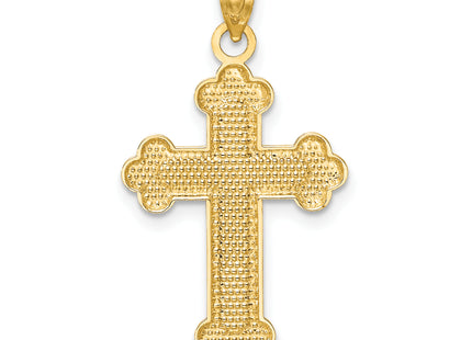 14K Satin and Polished Budded Cross Pendant, 29.9 x 16.32mm