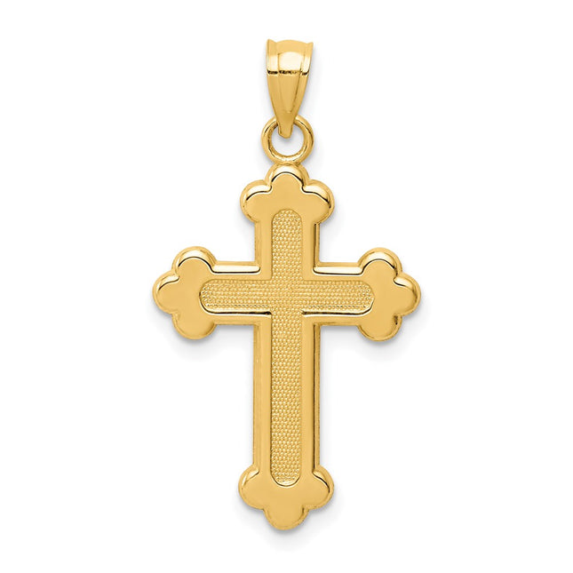 14K Satin and Polished Budded Cross Pendant, 29.9 x 16.32mm