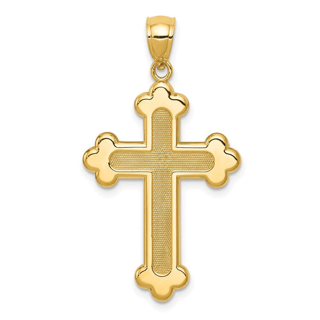 14K Satin and Polished Budded Cross Pendant, 35.72 x 19.8mm