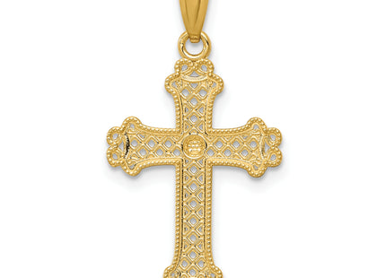 14k w/Rhodium Diamond-cut Filigree Cross Pendant, 27.11 x 14.72mm