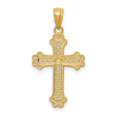 14K w/Rhodium Diamond-cut Filigree Cross Pendant, 27.11 x 14.72mm