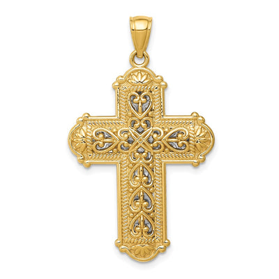 14K w/Rhodium Reversible Diamond-cut Filigree Cross Pendant