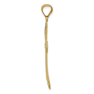 14K w/Rhodium Diamond-Cut Cross Pendant, 41.55 x 23.4mm