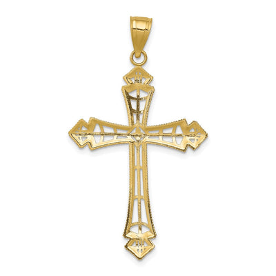 14K w/Rhodium Diamond-Cut Cross Pendant, 41.55 x 23.4mm