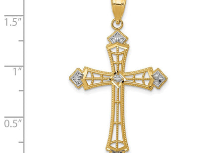 14K w/Rhodium Diamond-Cut Cross Pendant (Style K6275)