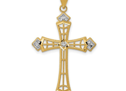 14K w/Rhodium Diamond-Cut Cross Pendant (Style K6275)